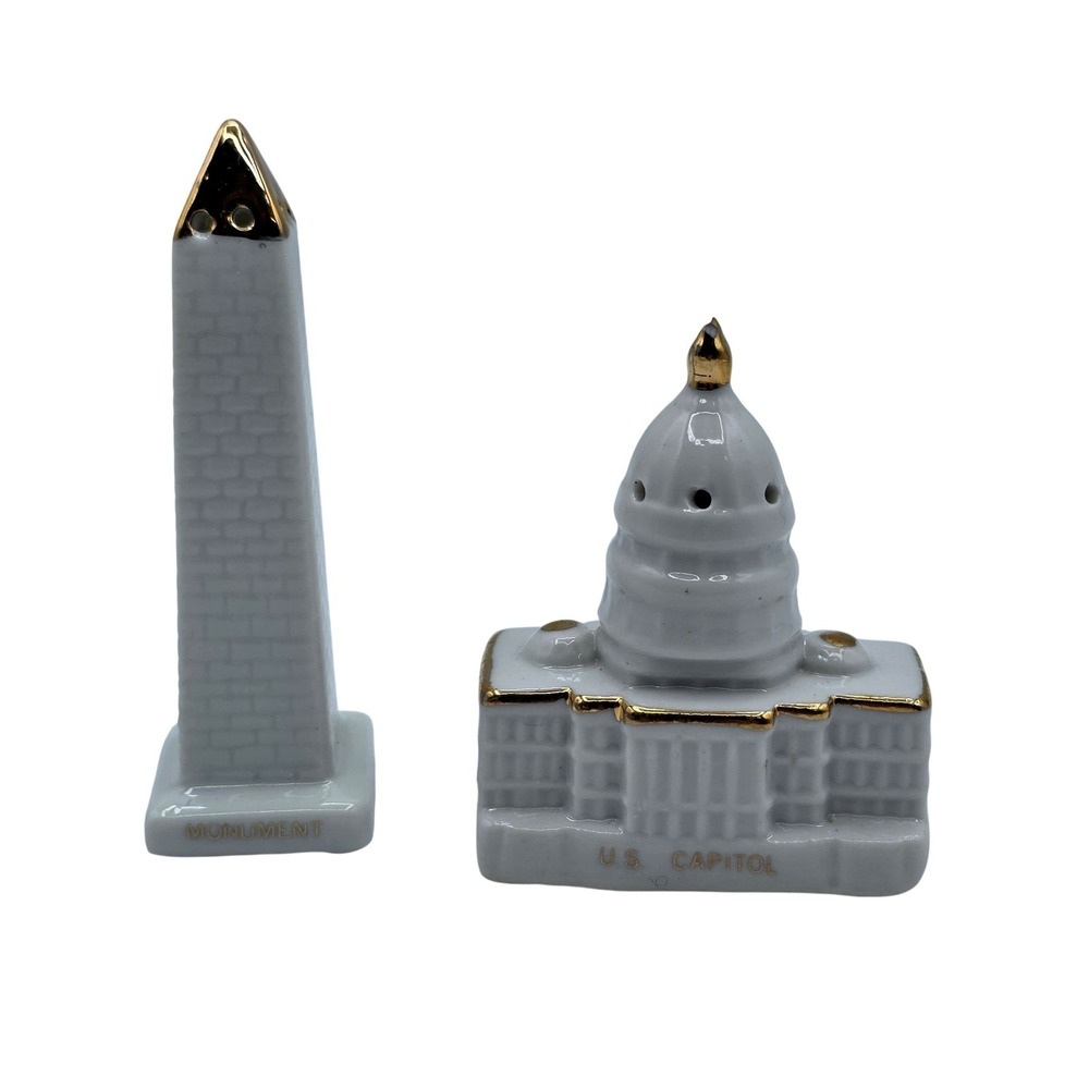 Unbranded Salt Pepper Shakers Unisex Small White Gold DC Souvenir Vintage Decor